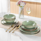 AmorArc Ceramic Dinnerware Sets,Handmade Reactive Glaze Stoneware Plates and Bowls Set,Highly Chip and Crack Resistant | Dishwasher & Microwave Safe Dishes Set,Service for 4 (12pc)