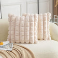 Neelvin Beige Faux Fur Cozy Soft Plaid Decorative Throw Pillow Covers 18x18 inch Set of 2,Velvet Pillowcase Cushion Case for Sofa Couch