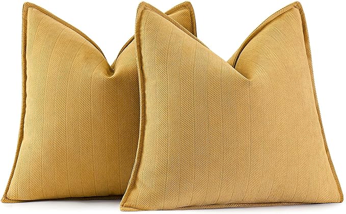 MIULEE Pack of 2 Gold Decorative Pillow Covers 26x26 Inch Soft Chenille Luxurious Couch Throw Pillows Farmhouse Cushion Covers Euro Shams with Elegant Design for Sofa Bedroom Living Room Home Decor