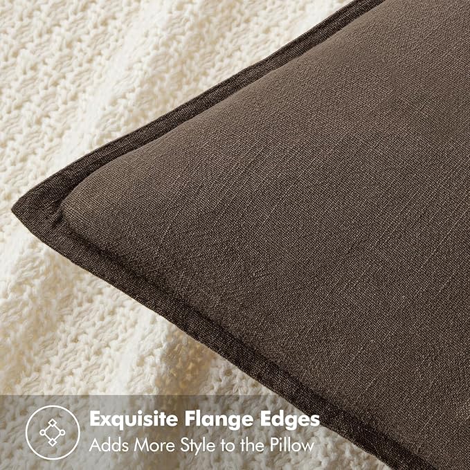 MIULEE Decorative Linen Euro Sham Pillow Covers 26x26 Dark Coffee Boho Farmhouse Neutral Winter Couch Throw Pillows for Bed Pack of 2 Accent Modern Pillowcase Sofa Livingroom Home Decor