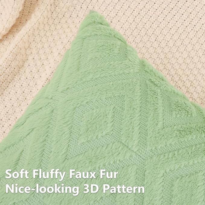 Pallene Sage Green Throw Pillow Covers 26x26 Set of 2, Soft Plush Faux Fur Decorative Couch Pillow Covers for Sofa Bed Living Room Pillow Cases with 3D Diamond Pattern