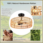 Hamilyeah Boho Woven Flush Mount Ceiling Light Fixture, 16 inch Rattan Light Fixture Ceiling Mount for Living Room, Bedroom, Kitchen