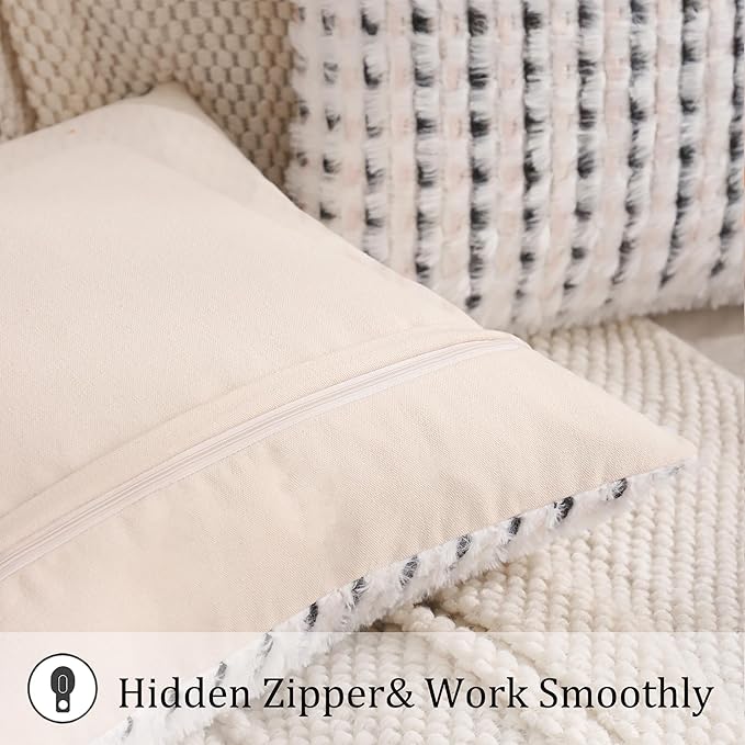 LUOYEHK Boho Throw Pillow Covers 18x18 Inch Set of 2 Chenille Tufted Pillowcase Farmhouse Neutral Cushion Covers for Couch Sofa Bed Living Room, Black White