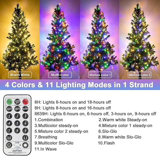 Christmas Lights 300 LED 108FT Color Changing Christmas Tree Lights with Warm White & Multicolor, 11 Modes Waterproof and Connectable Christmas String Lights with Remote for Xmas Decorations