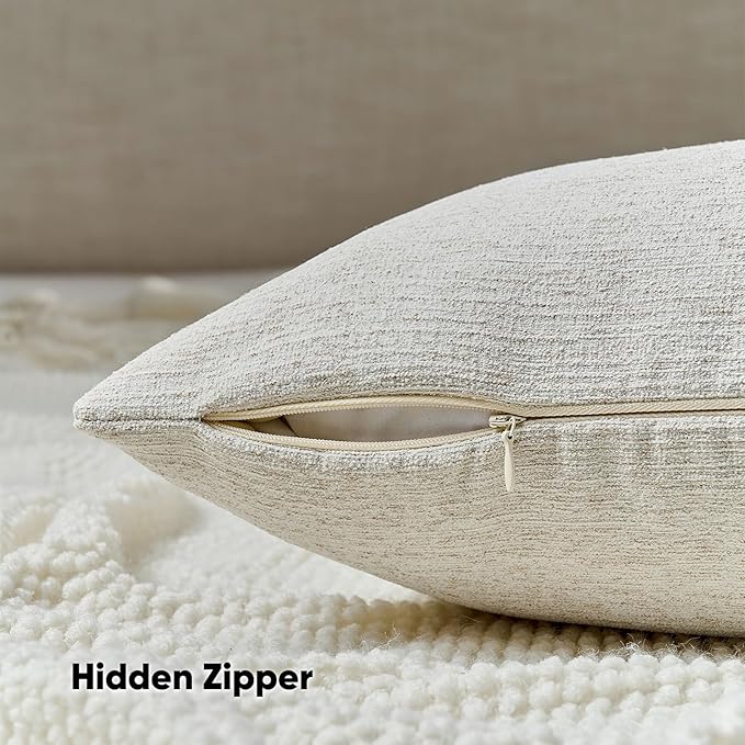 FUTEI Natural White Wood Chenille Decorative Throw Pillow Covers 16x16 Inch Set of 2,Soft Cozy Faux Linen Textured Cushion Case,Farmhouse Home Decor for Couch Living Room