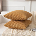 Kevin Textile Throw Pillow Covers Soft Corduroy Decorative Set of 2 Boho Striped Pillow Covers Pillowcases Farmhouse Home Decor for Couch Bed Sofa Living Room 24x24 Inch Gold