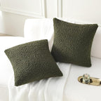 FUTEI Olive Green Throw Pillow Covers 18x18 Inch Set of 2,Furry Faux Fur Teddy Boucle Textured Cushion Covers,Soft Fluffy Decorative Pillow Case,Home Decor for Couch Bed Living Room Office Car