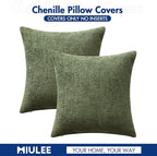 MIULEE Pack of 2 Couch Throw Pillow Covers 20x20 Inch Sage Green Modern Boho Accent Decorative Pillow Covers Soft Chenille Farmhouse Cushion Covers for Home Decor Bed Sofa Living Room