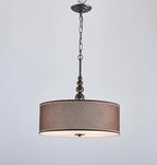 Shrine Lighting Drum Chandeliers, Farmhouse Style, Perfect Drum Pendant Light for Dining Room, D21'' x H8'', Adjustable Chains 59'', E26*3 Sockets, Brown Linen Fabric Lampshade & Black Rod