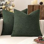 MIULEE 24x24 Christmas Decorative Euro Sham Throw Pillows for Bed Set of 2 Textured Boucle Neutral Winter Throw Pillow Covers Dark Green Accent Solid Couch Pillowcase Sofa Livingroom Home Decor
