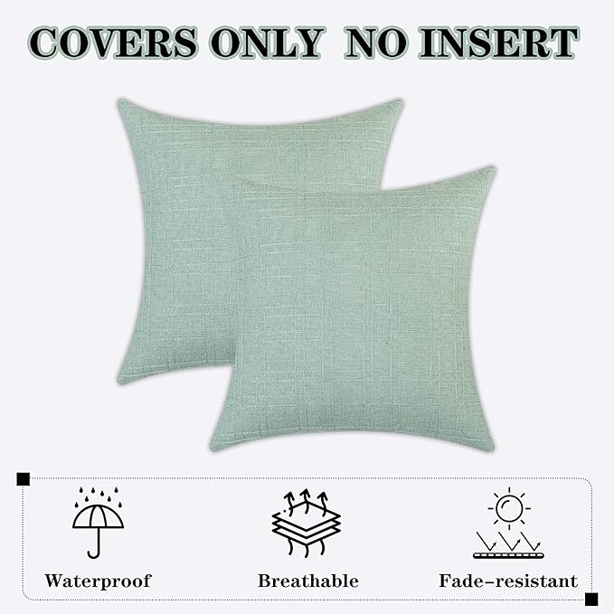 Kevin Textile Pack of 2 Decorative Outdoor Waterproof Pillow Covers Spring Checkered Garden Cushion Sham Throw Pillowcase Shell for Patio Tent Couch 18x18 Inch Mint