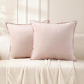VAKADO Throw Pillow Covers 16x16 Set of 2 Pink Velvet Decor Decorative Couch Cushion Euro Pillowcases with Fringe Home Bed Decoration for Sofa Bedroom Office