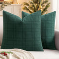 MIULEE Christmas Decorative Linen Check Throw Pillow Covers Neutral Farmhouse Vintage Pillow Covers 18x18 Set of 2 Boho Modern Home Decor for Sofa Couch Bedroom Cushion Dark Green