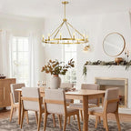 Untrammelife 12-Light Gold Chandelier with Clear Glass, 36” Large Wagon Wheel Chandelier Farmhouse Dining Room Light Fixture Modern Round Chandeliers for Dining Room Foyer