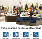 14 PCs Patio Cushion Covers for 7 PCs Outdoor Furniture Sectional Seating Sets Water Resistant Plus 2 Throw Pillows (Blue, 23.6(L)*23.6(W)*4.33(T) inches)
