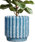 Ceramic Pots for Plants - 12 Inch Planter with Drainage Hole, Round Large Flower Pots for Indoor Plants Outdoor, Fluted Decorative Ceramic Planter, Home Office Decor, Garden Gifts, Blue