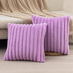 ZLINA Set of 2 Light Purple Faux Fur Decorative Throw Pillow Covers Fluffy Striped Pillowcase Cushion Covers 18 x 18 Inch Decor Sofa Couch Bedroom
