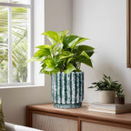 Ceramic Flower Pots 7.6 Inch - Ceramic Planters for Indoor Outdoor Plants, Decorative Plant Pot with Drainage Hole, Round Fluted Planter, Home Room Decor, Housewarming Gifts, Green