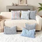 Boho Chenille Tufted Pillow Cover 18x18 Inch Set of 1, Farmhouse Striped Decorative Pillow Covers Accent Fluffy Neutral Square Pillowcases for Couch Sofa Bedroom Living Room, Brown Gray