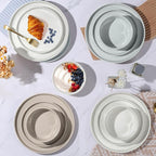 LIANYU Dinnerware Set for 6, 18PCS Dining Plates and Bowls Dishes for Kitchen Dining, Ceramic Dinner Set, Scratch Resistant & Dishwasher Safe, Assorted Colors