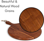 BIRDROCK HOME Acacia Wooden Cheese Serving Board with Handle - Charcuterie, Appetizers, Kitchen Platter, Grazing Board, Pizza, Meat, Bread, Cutting, Party, Food Display Tray - Espresso, 15", Round