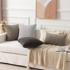 Kevin Textile Set of 2 Decorative Pillows Covers for Couch Striped Boho Velvet Sofa Pillow Covers 40x40cm 16 x 16 Inch Light Grey