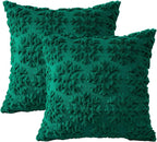 OTOSTAR Set of 2 Xmas Soft Plush Short Wool Velvet Decorative Throw Pillow Covers Square Luxury Style Cushion Case Pillow Shell for Sofa Bedroom Snowflake Green, 18x18 Inch