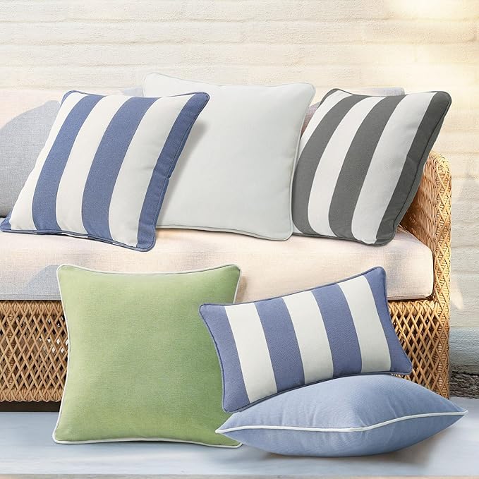 Decorative Outdoor Water Repellent Throw Pillows with Inserts, Set of 4, 20" x20" Pillows for Patio, Backyard, Bed, Couch, and Patio Furniture, Gray Stripe