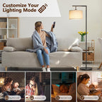 Floor Lamps with Remote Control and Stepless Dimmable Color Temperature and Brightness Standing Lamp with Adjustable Beige Linen Lampshade Pole Lamp for Bedroom Office, 9W Bulb Included, Black