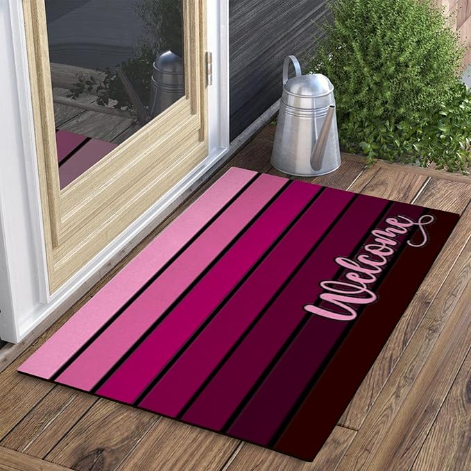 Bulijojo Purplish Red Entrance Door Mat Large 17 x 30 Inch Entry Way Doormat Pink Front Door Rug Outdoor Heavy Duty Welcome Mat, Non Slip Rubber Back Low Profile