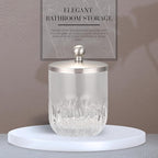 Glass Jar with Metal Lid for Bathroom Organization, Clear Apothecary Jar for Cotton Balls, Q Tips, and Small Accessories, Stylish Bathroom Storage Container Nickel