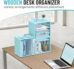 5-Tier Wood Desk Organizer, Paper Tray Organizer for Desk with Adjustable Storage Shelves, Desktop Paper Sorter Mail Holder for Office Home Classroom, Blue