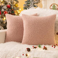 AQOTHES Pink Winter Throw Pillow Covers 18x18 Inch Set of 2, Boucle Faux Fur Pillow Covers,Cozy Fluffy Home Living Room Farmhouse Decor for Sofa Couch Bed