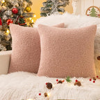 AQOTHES Pink Winter Throw Pillow Covers 18x18 Inch Set of 2, Boucle Faux Fur Pillow Covers,Cozy Fluffy Home Living Room Farmhouse Decor for Sofa Couch Bed