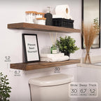 BAOBAB WORKSHOP Wood Floating Shelves for Wall 30 Inches Long, Solid Wooden Bathroom Shelf Large, Heavy Duty Wall Shelf 30 Inch Kitchen Bedroom Rustic Farmhouse, Walnut Shelves, 30W × 6.7D, Set of 2