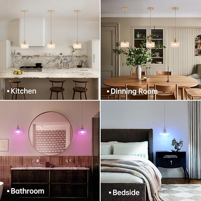 Battery Operated Pendant Light 5000mAh Rechargeable Chandelier with Remote Control Wireless Adjustable Hanging Clear Striped Light for Kitchen Island Dining Room Hallway, 2 Pack