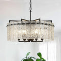 Black Crystal Chandeliers for Dining Room 6-Light, 22” Modern Water Ripple Glass Light Fixture, Farmhouse Round Lighting for Kitchen Island, Bar Table