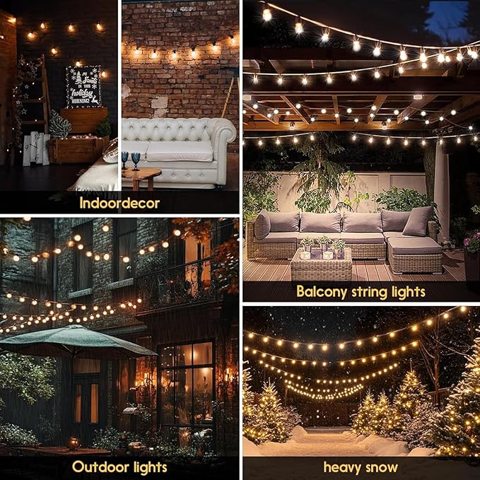 Outdoor String Lights 20ft LED Hanging Globe Patio Lights with G40 Shatterproof Bulbs(7+1 Bulbs), Waterproof Connectable Hanging Light for Indoor Outdoor Decor Garden Camping Backyard Porch