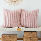 JOJUSIS Pack of 2 Faux Fur Plush Decorative Throw Pillow Covers Couch Cushion Case Soft Pillowcases (Pink, 16 x 16-Inch)