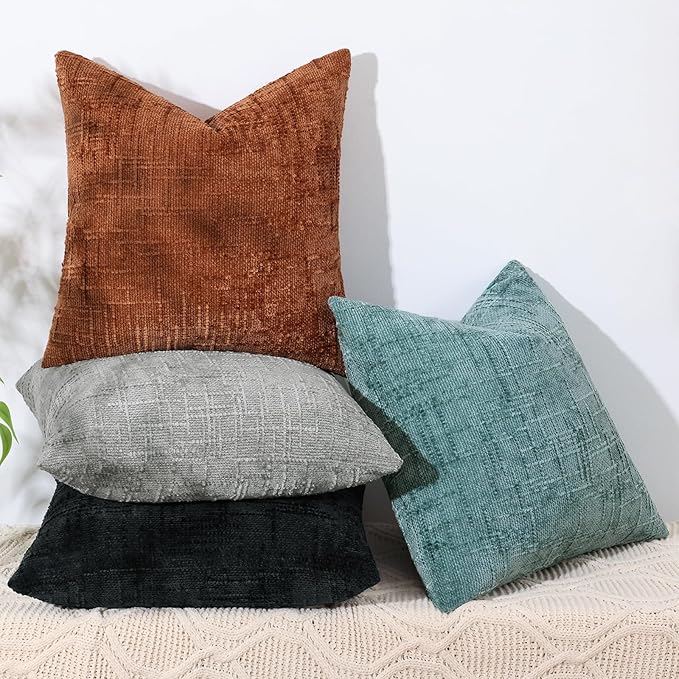 decorUhome Black Chenille Throw Pillow Covers 24x24 Set of 2 Thick Textured Slubby Couch Pillow Covers Farmhouse Accent Modern Neutral Decorative Pillow Cases for Bed Sofa Living Room