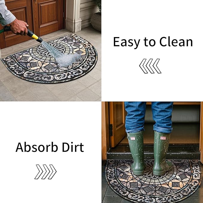 Door Mat Welcome Mat, Heavy Duty Outside Door Mat 23.6 x 35.4 Inch Round Front Door Rug Doormat for Entrance Home Non-Slip Rubber Rug for Front Door, Entryway, Patio (Grey)