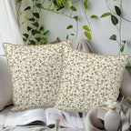 KSLIDS Sage Green Beige Floral Soft polyesterThrow Pillow Covers Set of 2 Vintage Brown Flower Decorative Pillow Covers 18x18 Inch Rustic Pillow Case for Sofa Couch Bedroom Farmhouse Home Decor