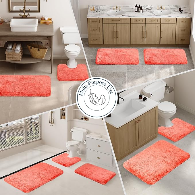 Walensee Large Bathroom Rug (24 x 40, Iiving Coral) Extra Soft and Absorbent Shaggy Mat Machine Washable Microfiber Bath Mat, Non Slip Bath Mat, Luxury Bathroom Floor Mats