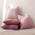 MIULEE Pack of 4 Purple Pink Corduroy Decorative Throw Pillow Covers 18x18 Inch Soft Boho Striped Pillow Covers Modern Farmhouse Home Decor for Winter Sofa Living Room Couch Bed