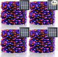QITONG 4 Pack Orange and Purple Solar Fairy Lights, Each 33ft 100 LED Halloween Lights Outdoor Waterproof, 8 Modes Copper Wire Solar String Lights