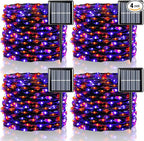 QITONG 4 Pack Orange and Purple Solar Fairy Lights, Each 33ft 100 LED Halloween Lights Outdoor Waterproof, 8 Modes Copper Wire Solar String Lights