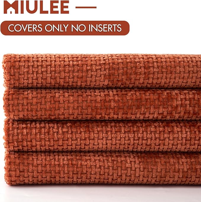 MIULEE Fall Pack of 4 Couch Throw Pillow Covers 20x20 Inch Burnt Orange Soft Decorative Chenille Pillow Covers Farmhouse Accent Cushion Covers for Boho Home Decor Sofa Bedroom Living Room