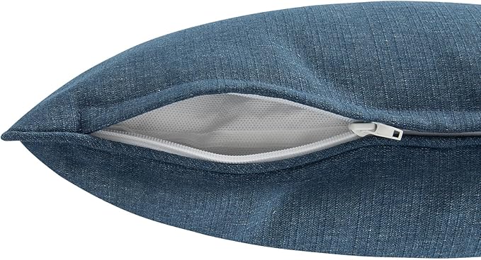 Outdoor Lumbar Pillows Water Resistant 12x20 inch,Decorative Throw Pillow Set of 2 with Insert,Hidden Zipper Headrests for Patio Furniture Sofa Couch Chair(Denim Blue)