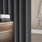 Rustic Country Faux Linen Shower Curtain Charcoal Grey, Heavyweight Polyester Fabric Shower Curtain Water-Resistant, 72 x 72 Inch Dark Gray Linen Look Hotel Bathroom Curtain Washable