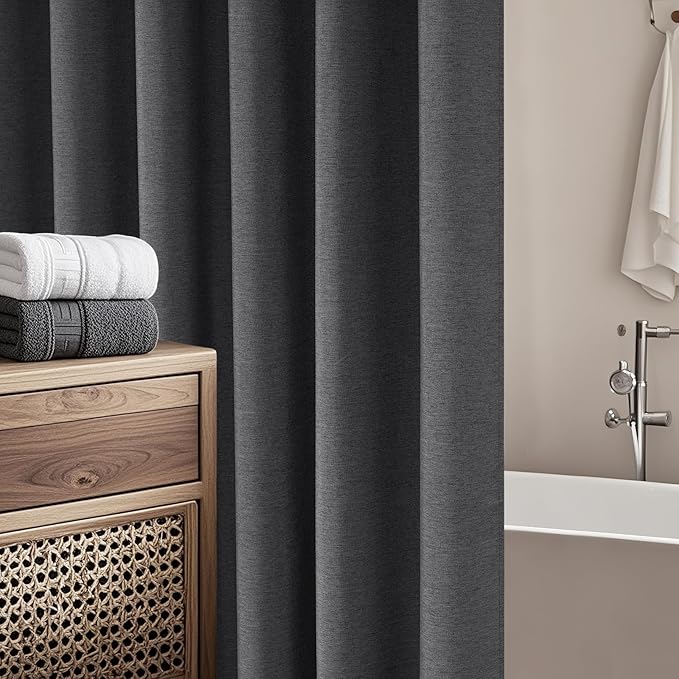 Rustic Country Faux Linen Shower Curtain Charcoal Grey, Heavyweight Polyester Fabric Shower Curtain Water-Resistant, 72 x 72 Inch Dark Gray Linen Look Hotel Bathroom Curtain Washable